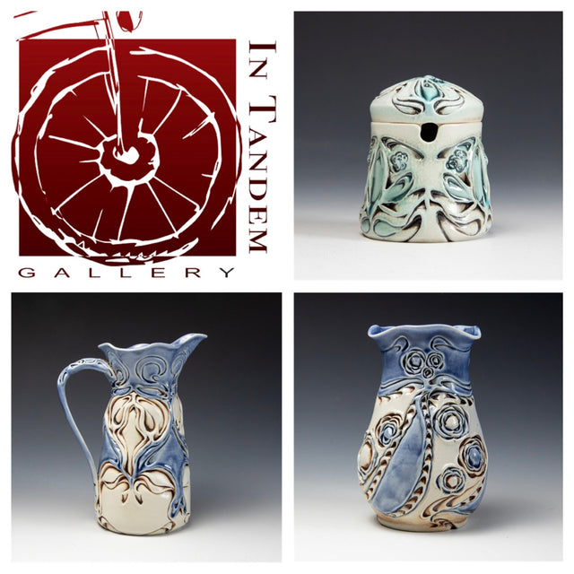 Elegant porcelain pottery sugar jar pitcher vase In Tandem Gallery Bakersville NC