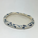 Tray Set - Small Oval Tray & Matching Spreader Nouveau Pattern Blue and White (32-2)