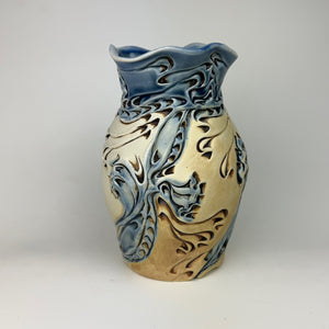 Vase - Dragon Flower Pattern Blue with Mahogany Wash - V30BO-36-7