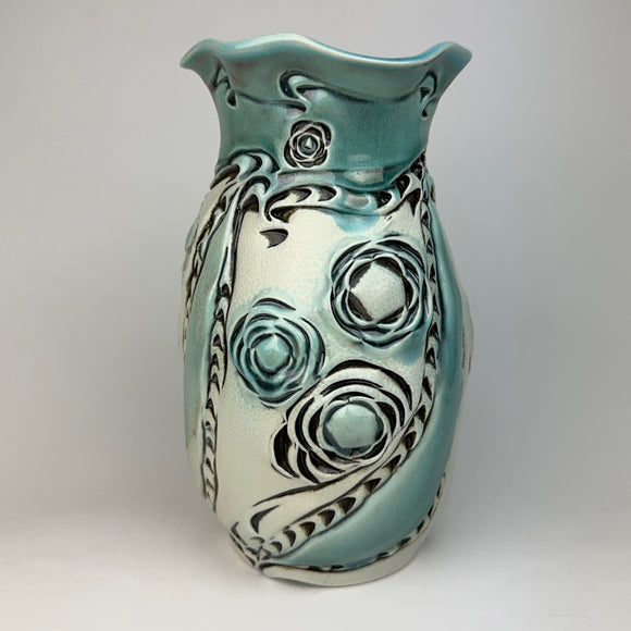 Vase - Floral Pattern Copper Blue - V40Z-38-1