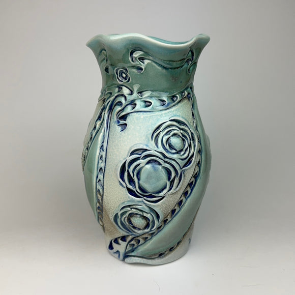 Vase - Floral Pattern Copper Blue - V40ZBE-01