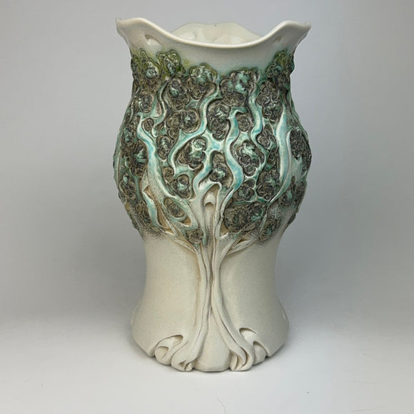 Vase - PomPom Tree Pattern Copper Green and Ivory V50CSP-TT62