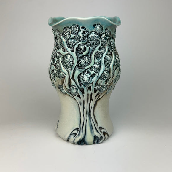 Vase - PomPom Tree Pattern Turquoise Blue V50Z-TT67