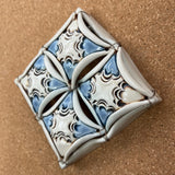 Quilt - 4-Square Porcelain Quilt Sampler - blue with mahogany wash fan pattern (4QS21-BO-02)