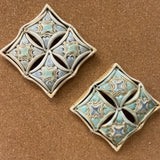 Quilt - 4-Square Porcelain Quilt Sampler - pale blue and green fan pattern (4QS21HBG-01)